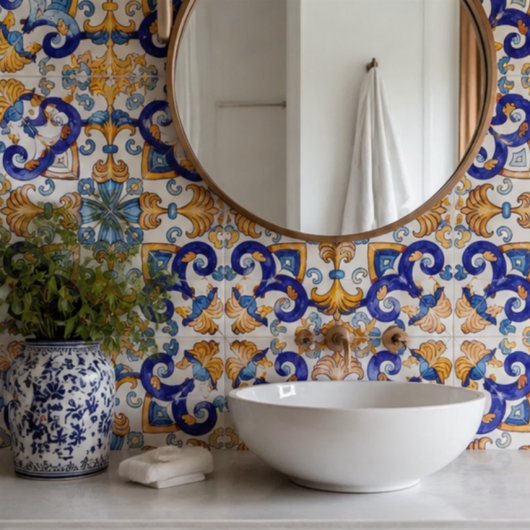 Sicilian Vibrant Majolica Scrollwork Mediterranean Fliese