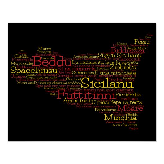 Sicilian Word Art Map Poster (Vorderseite)