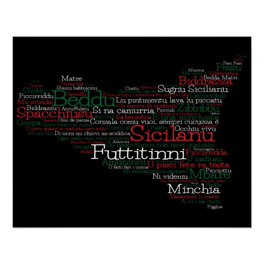 Sicilian Word Art Map Poster (Vorderseite)