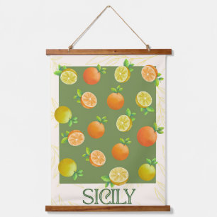 Sicily Citrus Wall Art Italienisch Orange & Lemo Wandteppich Mit Holzrahmen