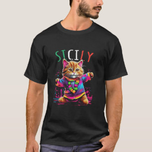 Sicily Dancing Cat Fun Farbiges Niedliches Kitesde T-Shirt