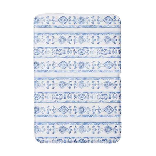 Sicily Italian Rustic Blue Stripes Badematte (Vorderseite Vertikal)