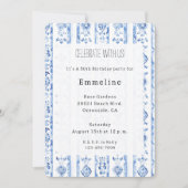 Sicily Italian Rustic Blue Stripes Birthday Einladung (Vorderseite)