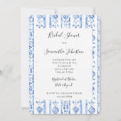 Sicily Italian Rustic Blue Stripes Bridal Shower Einladung (Vorderseite)