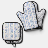 Sicily Italian Rustic Blue Stripes Ofenhandschuh & Topflappen-Set (Vorderseite/Rückseite)