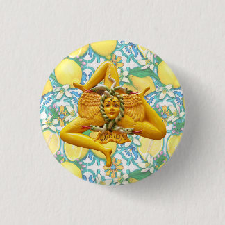 Sicily Trinacria Yellow and Blue Italian Lemon  Button