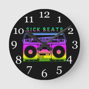 Sick Beats 80's Stereo Runde Wanduhr