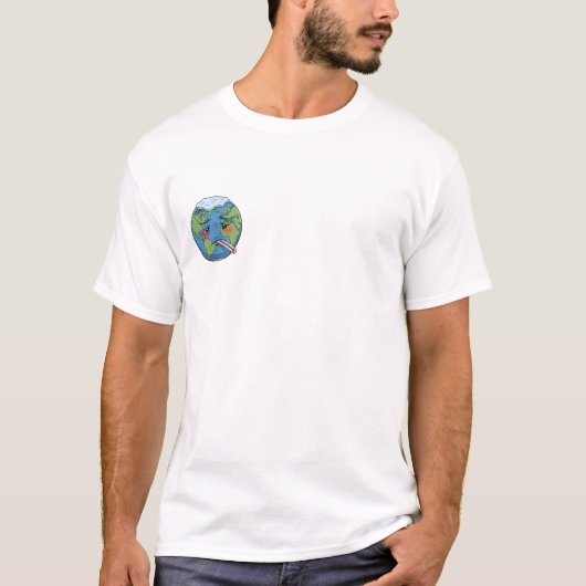Sick Cartoon Earth Character With Thermometer T-Shirt (Vorderseite)
