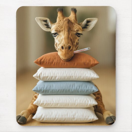 Sick Giraffe On Bed Pillow Stack Mousepad (Vorne)