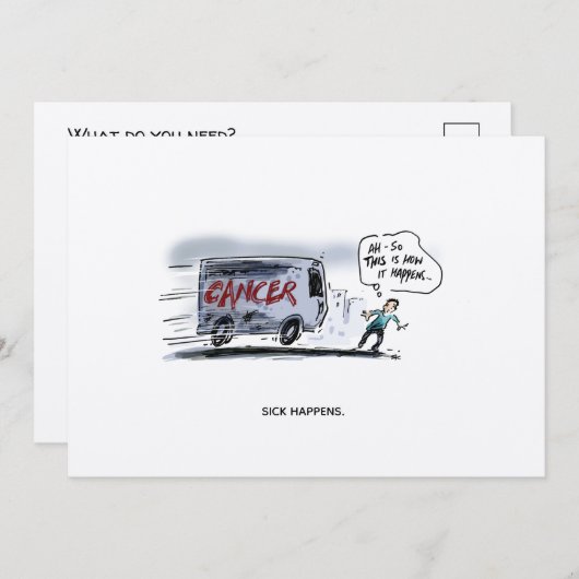 Sick Happens Funny Cancer Postcard (Vorne/Hinten)