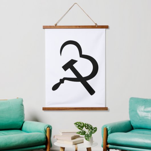 Sickle And Hammer, Heart, Love, Communism Wandteppich Mit Holzrahmen (Wohnzimmer)