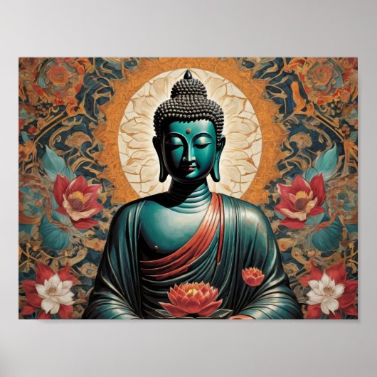 Siddarta Gautama Buddha in Meditation mit Blume Poster (Vorne)
