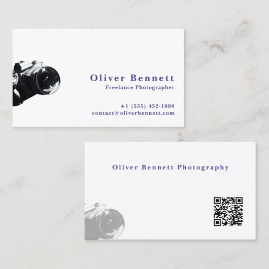 Side-cut Design Camera Photographer QR Code Visitenkarte (Vorne/Hinten)