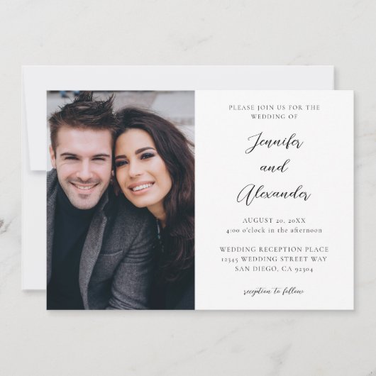 Side Foto Mod Elegant Calligraphy Wedding Einladung (Vorderseite)