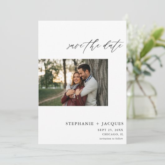 Side H Foto Modernes Save the Date Einladung (Stehend Vorderseite)