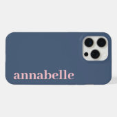 Side Monogram Name Blue & Pink Minimalist iPhone Hülle (Rückseite (Horizontal))