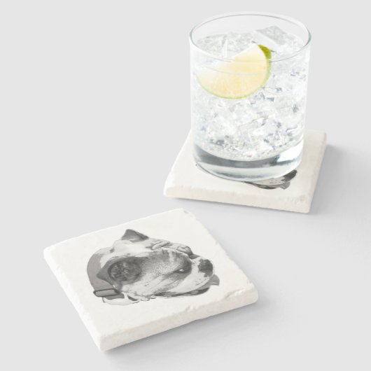 Side profile bulldog in bold monochrome| steinuntersetzer (Seitenansicht)