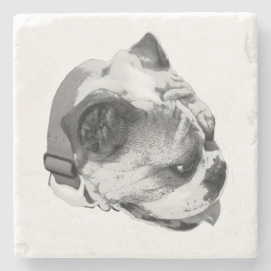 Side profile bulldog in bold monochrome| steinuntersetzer (Vorderseite)