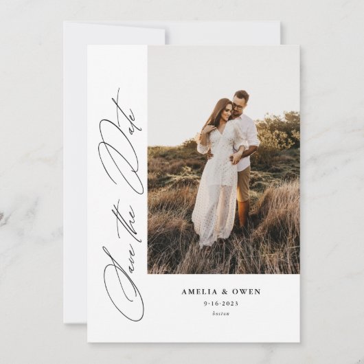 Side Script Minimalistisch Modernes Foto Hochzeit Save The Date (Vorderseite)