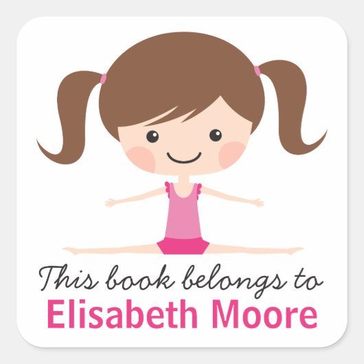 Side split gymnast Girl Cartoon Buchzeichen Buch Quadratischer Aufkleber (Vorderseite)