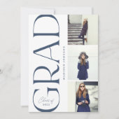 Side Typografy Abschluss 2022 3 Foto Party Navy Einladung (Vorderseite)