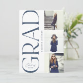 Side Typografy Abschluss 2022 3 Foto Party Navy Einladung (Stehend Vorderseite)