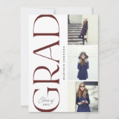 Side Typografy Abschluss 2022 3 Foto Party Rot Einladung (Vorderseite)