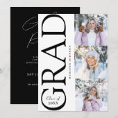 Side Typography Graduation 2026 3 Photo Party Einladung (Vorne/Hinten)