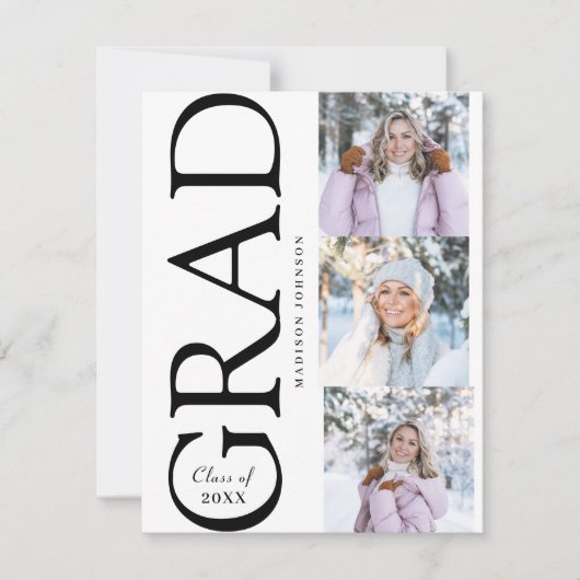 Side Typography Graduation 2026 3 Photo Party RSVP Karte (Vorderseite)