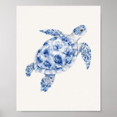 Side View Sea Turtle - Coastal Blue auf Beige Poster (Vorne)