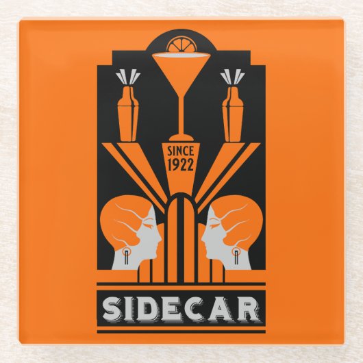 Sidecar Cocktail Art Deco Glasuntersetzer (Vorderseite)