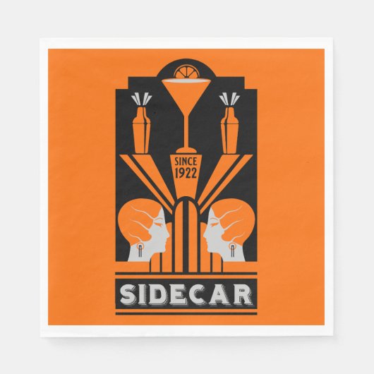 Sidecar Cocktail Art Deco Serviette (Vorderseite)
