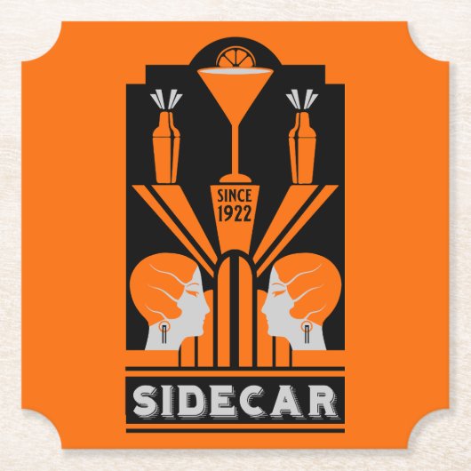 Sidecar Cocktail Art Deco Untersetzer (Vorderseite)