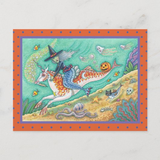 SIDESADDLE WITCH MERMAID, UNICORN MERHORSE FANTASY POSTKARTE (Vorderseite)