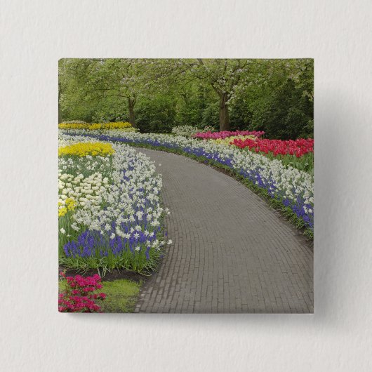 Sidewalk durch Tulpen und daffodils, 2 Button (Vorderseite)