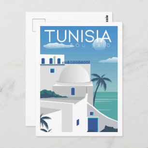 Sidi Bou sagte Tunesien Reiseziel Illustration Postkarte