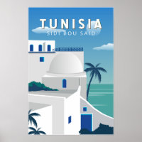 Sidi Bou sagte Tunesien Retro Travel Art Vintag