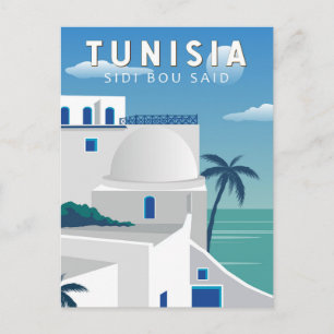 Sidi Bou Said Tunesien Retro Reise Kunst Vintage Postkarte