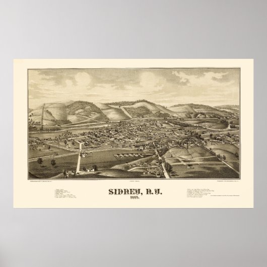 Sidney, NY Panoramic Map - 1887 Poster (Vorne)