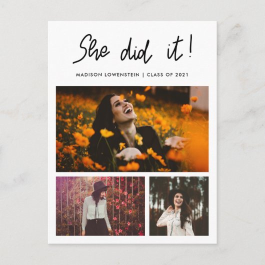 Sie absolvierte das Drehbuch drei FotoCollage Einladungspostkarte (Vorderseite)