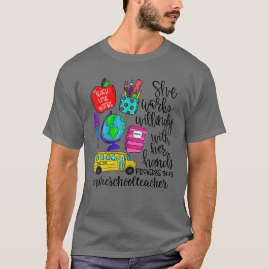 Sie arbeitet bereitwillig mit ihrem Vorschullehrer T-Shirt (Vorderseite)
