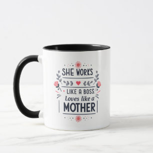 Sie arbeitet wie eine Boss-Mutter Typografie Kunst Tasse