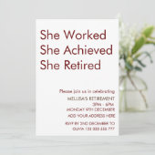 Sie arbeitete daran, dass sie ihren Ruhestand verl Einladung (Stehend Vorderseite)