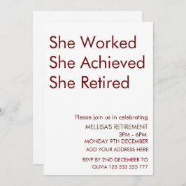 Sie arbeitete daran, dass sie ihren Ruhestand verl Einladung