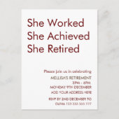 Sie arbeitete daran, dass sie ihren Ruhestand verl Postkarte (Vorderseite)