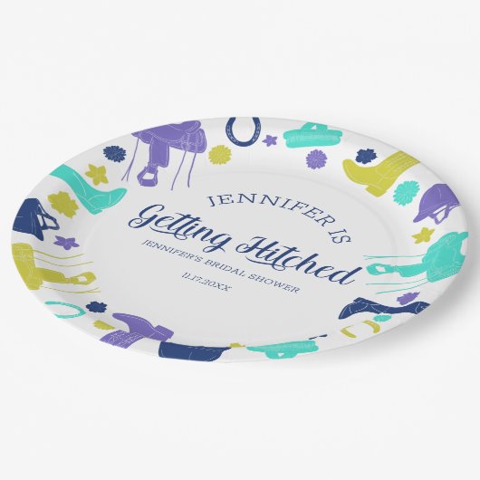 Sie bekommt heftigen Spaß Reittiere Brautparty Pappteller (Schrägansicht)