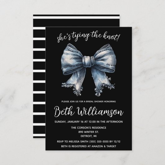 Sie bindet das Brautparty "Denim Coquette" Einladung (Vorne/Hinten)