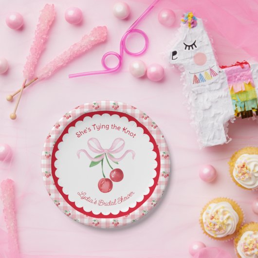 Sie bindet das Brautparty der Knot Coquette Cherry Pappteller (Party)