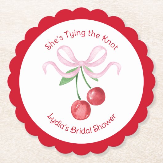 Sie bindet das Brautparty der Knot Coquette Cherry Untersetzer (Vorderseite)