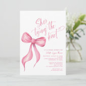 Sie bindet das Brautparty der Knot-Pink-Bow-Schlei Einladung (Stehend Vorderseite)